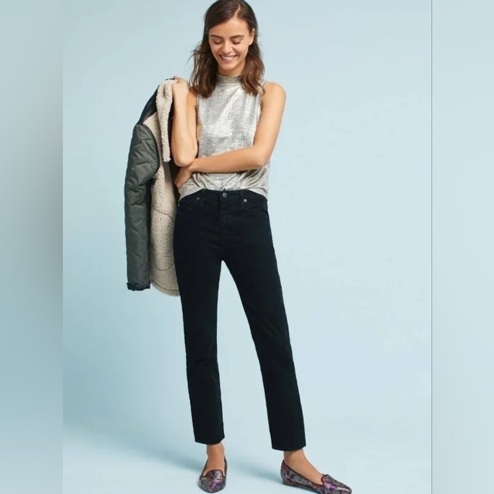 *NWT* Adriano Goldschmied The Isabelle High Rise Straight Crop Black Corduroy
